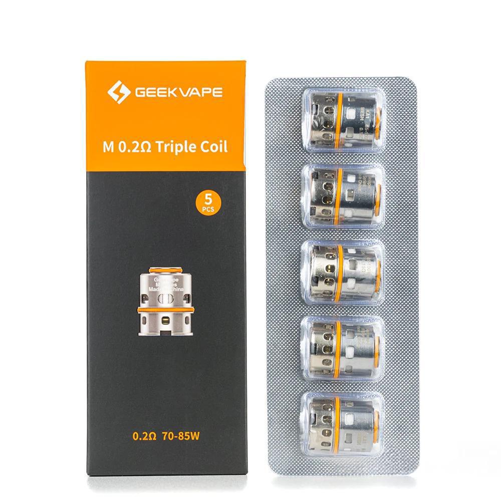 GeekVape M Series 0.2Ω Triple Coils pack, designed for massive vapor and flavor, includes 5 units.