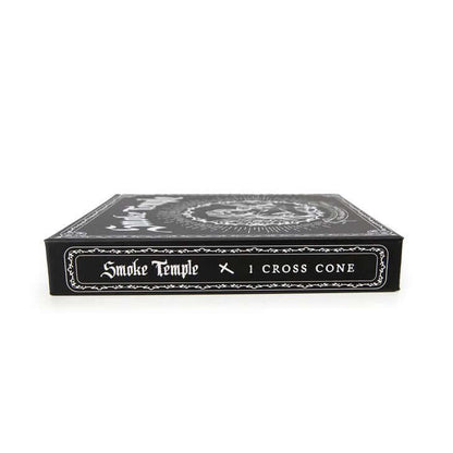 Smoke Temple Cross Cone box with artistic design, featuring 1 pre-rolled cross cone for an elevated smoke experience.