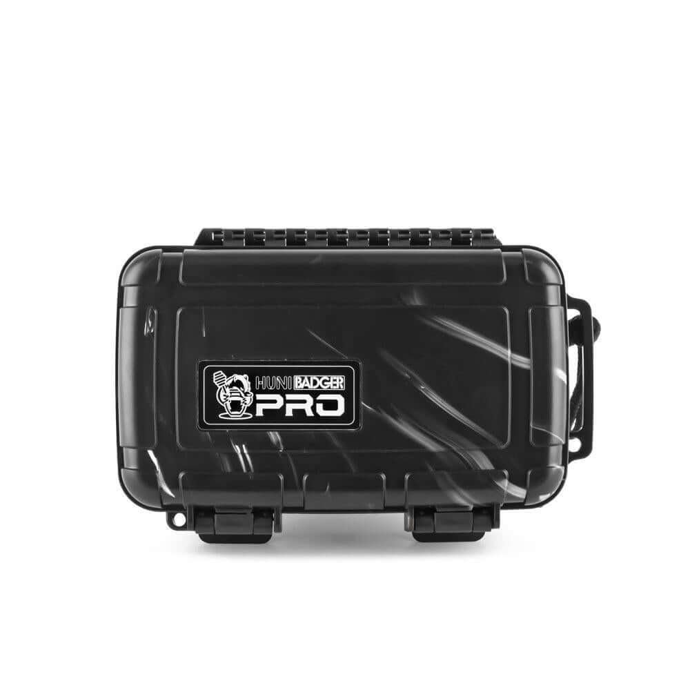 Huni Badger Pro portable case for herbal extraction device, featuring durable black design with secure clasps.