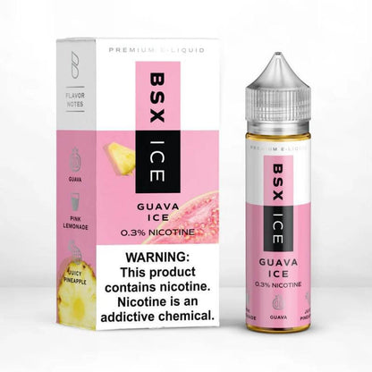 BSX Ice 60ml e-liquid bottle packaging featuring Guava Ice flavor with a mentholated cold sensation.