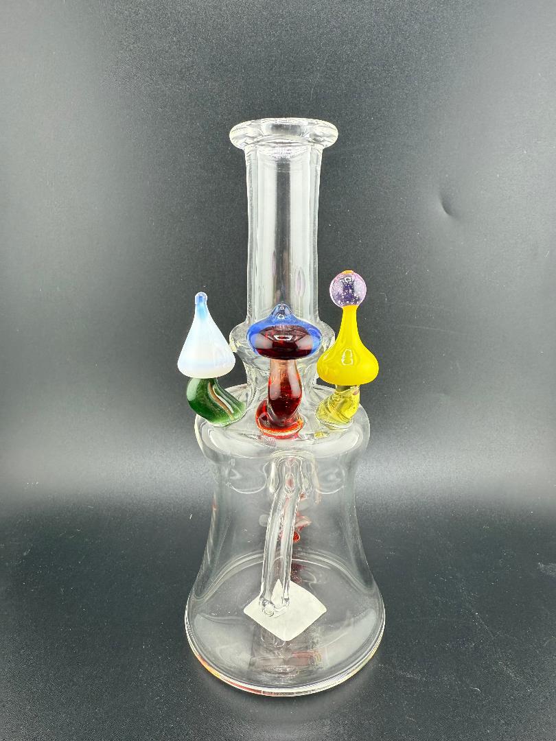 Brando Glass Mushroom Growth Banger Hanger Rig – 10mm 90° Joint | Hand-Blown Clear Glass with Rainbow Mushroom Accents