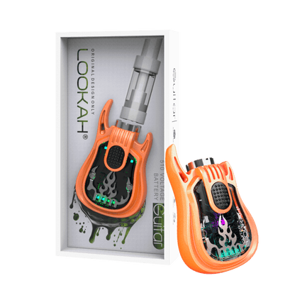 Lookah Guitar 510 thread vape battery with a unique guitar design in box, perfect for music lovers and efficient vaping.