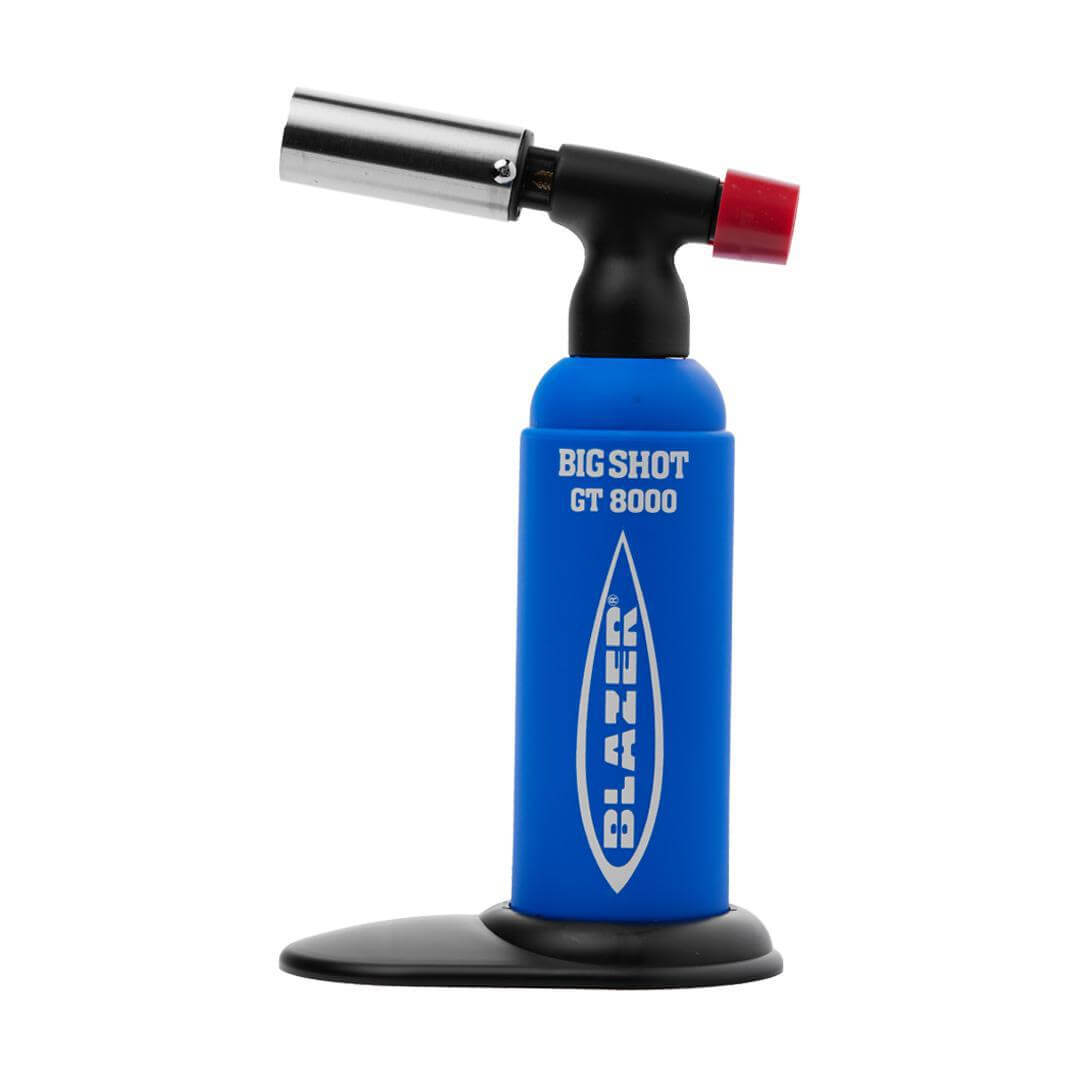 Blazer Big Shot GT8000 Butane Torch with blue body and silver nozzle, ideal for professionals and hobbyists.