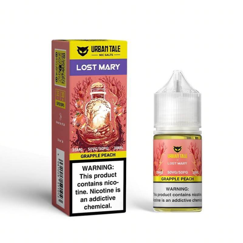 Urban Tale Lost Mary Salt Nic e-liquid, Grapple Peach flavor, featuring nicotine salts for smooth vaping experience.