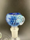 Handcrafted blue JP Killman glass bowl with intricate design features and 14mm male joint.