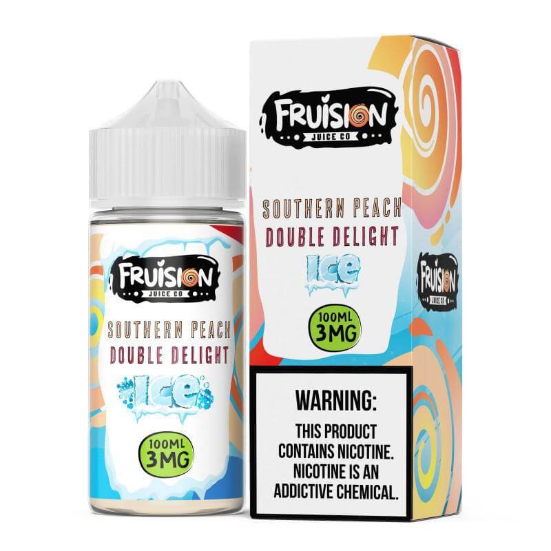 Fruision Juice Co Southern Peach Double Delight ICE 100ml e-liquid with bold flavor and intense satisfaction.