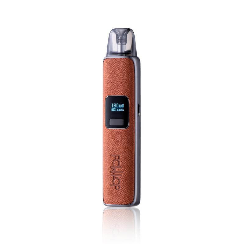 DotMod dotPod Pro Kit vape device in brown leather and silver finish with adjustable wattage display.