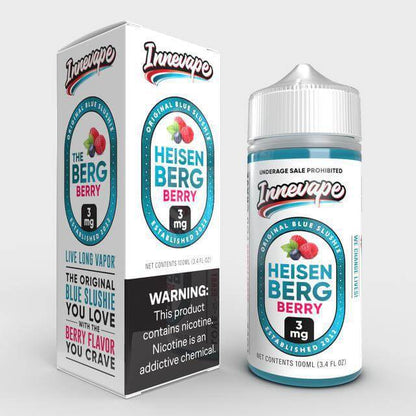 Innevape Heisenberg Berry 100ml e-liquid packaging showcasing blue slushie flavor with nicotine warning label.