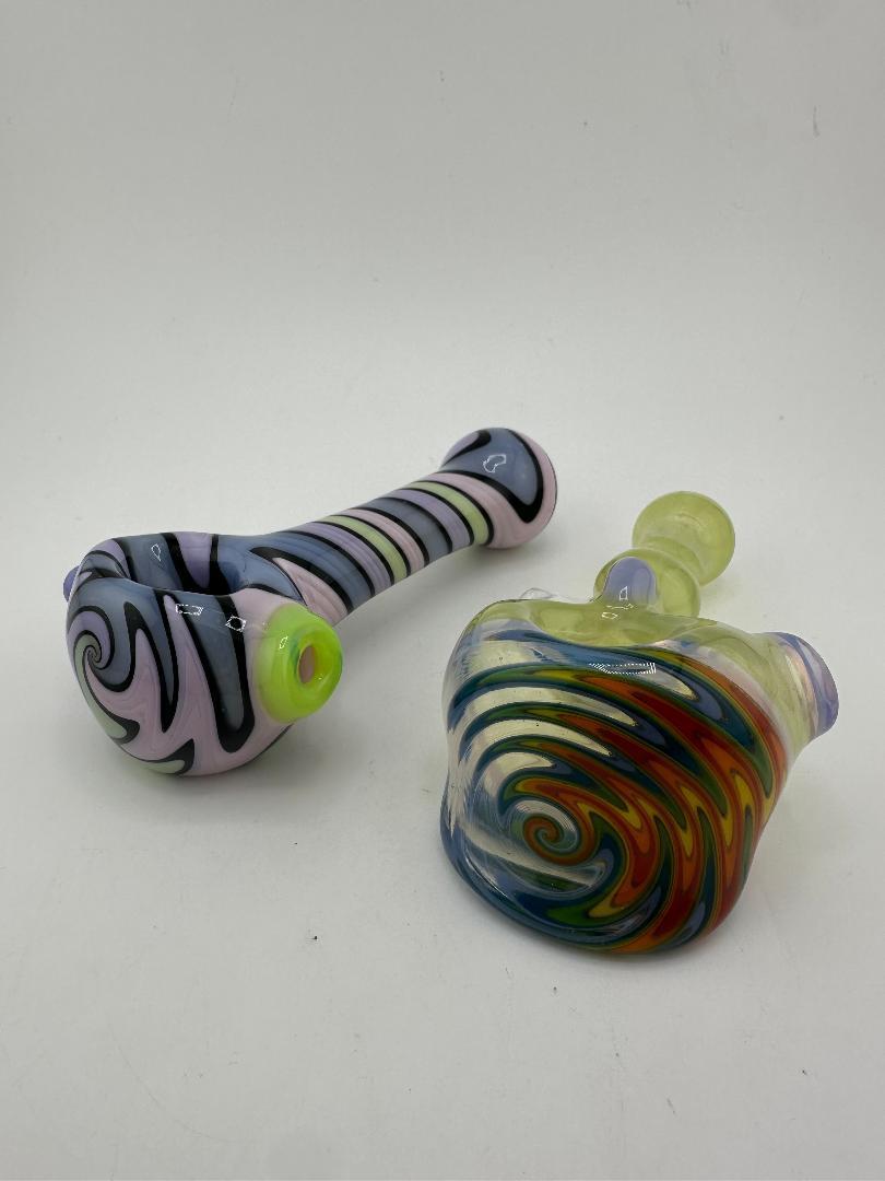 High Grade Glass Dry Pipe -Fully Worked w/ Wig Wag Cap