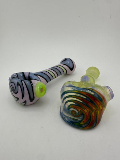 High Grade Glass Dry Pipe -Fully Worked w/ Wig Wag Cap