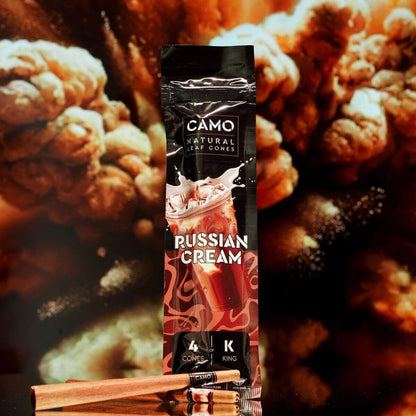 Camo Natural Leaf Cones in Russian Cream flavor packaged for premium smoking experience.