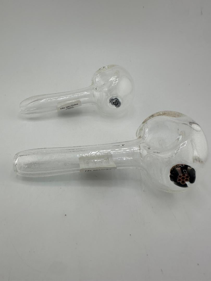 Filla John Glass Dry Pipe - Red Dichro Clear Spoon w/ Millie