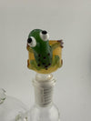Handcrafted 14mm frog bowl piece by Lamp Dancer, featuring a playful frog design on vibrant glass.