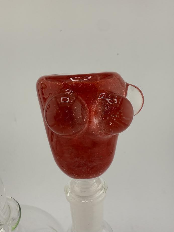 Crondo Glass Frit 14mm Bowl in red with unique design and textures, showcasing vibrant color and craftsmanship.