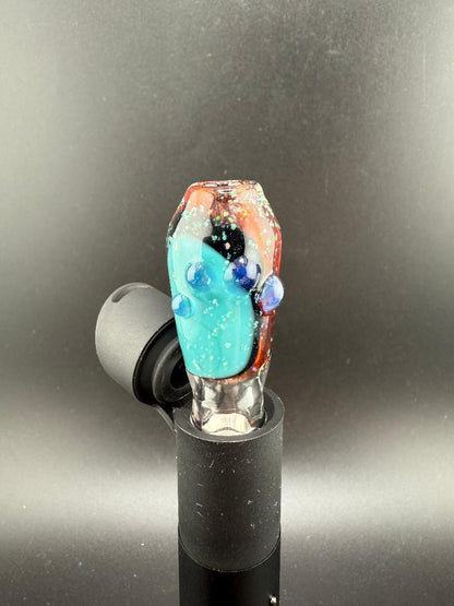 Paulson Pieces Puffco Pivot Glass Replacement Top W/ Auto Spinning Pearl Feature - Crushed Opal Red & Teal Straight Shooter