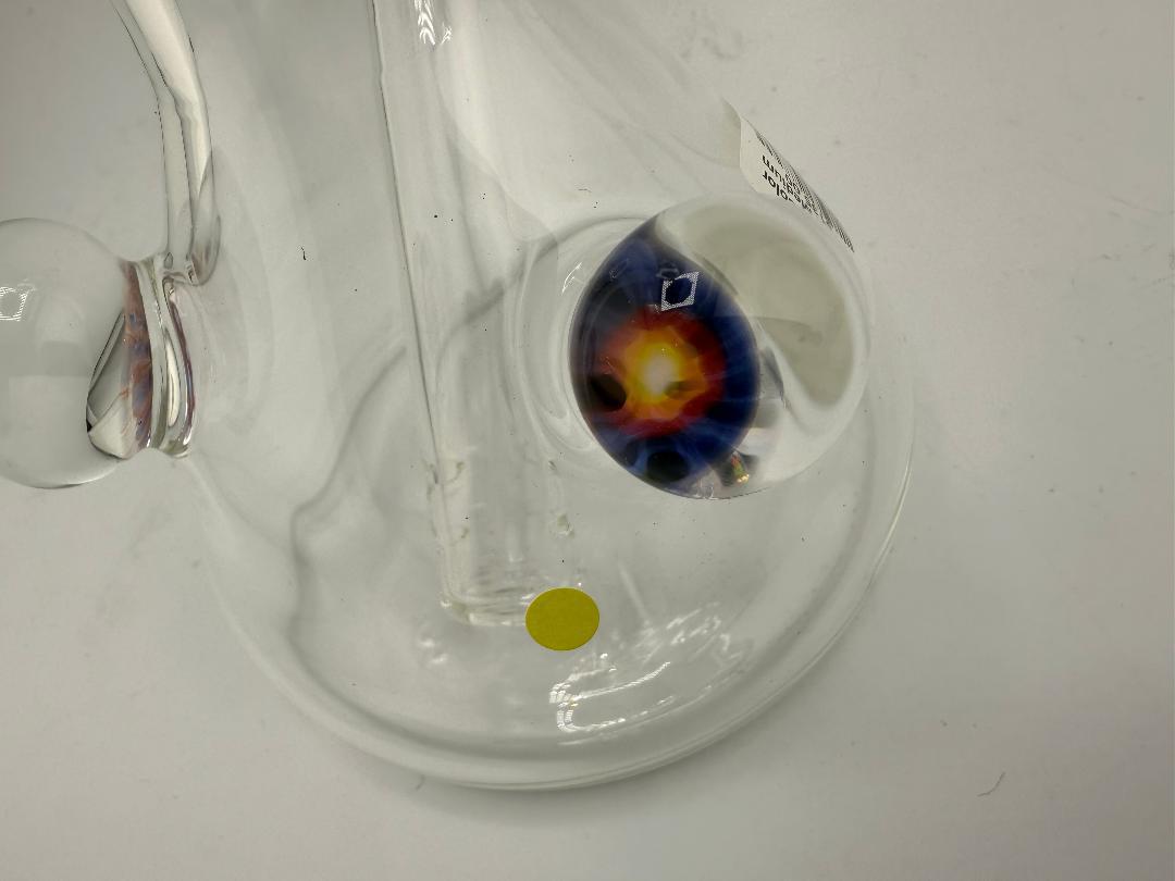 Close-up of the Lylo Glass Color Accent Medium Beaker 14mm, featuring colorful glass accents on clear glass.