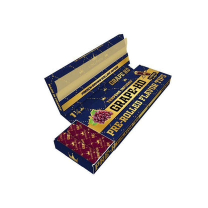 King Palm Grape HD flavored pre-rolled tips with French brown rolling papers in a stylish blue packaging.