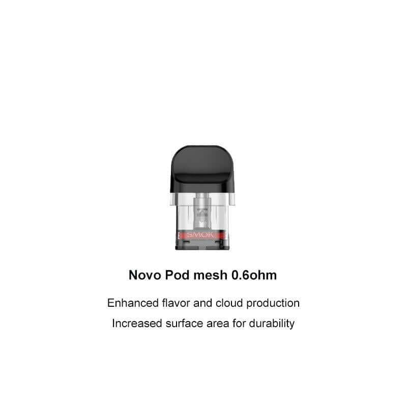 Smok Novo Pod 0.6Ω mesh cartridge for enhanced flavor and cloud production, featuring a durable design.