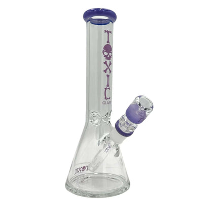 Toxic Glass Classic Beaker 10" TX75 bong in clear borosilicate glass with purple accents.