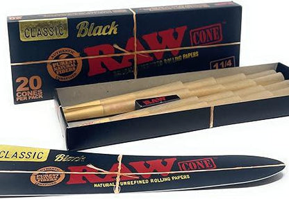 RAW Rolling Papers Black Pre Roll Cones 20pk 1 1/4