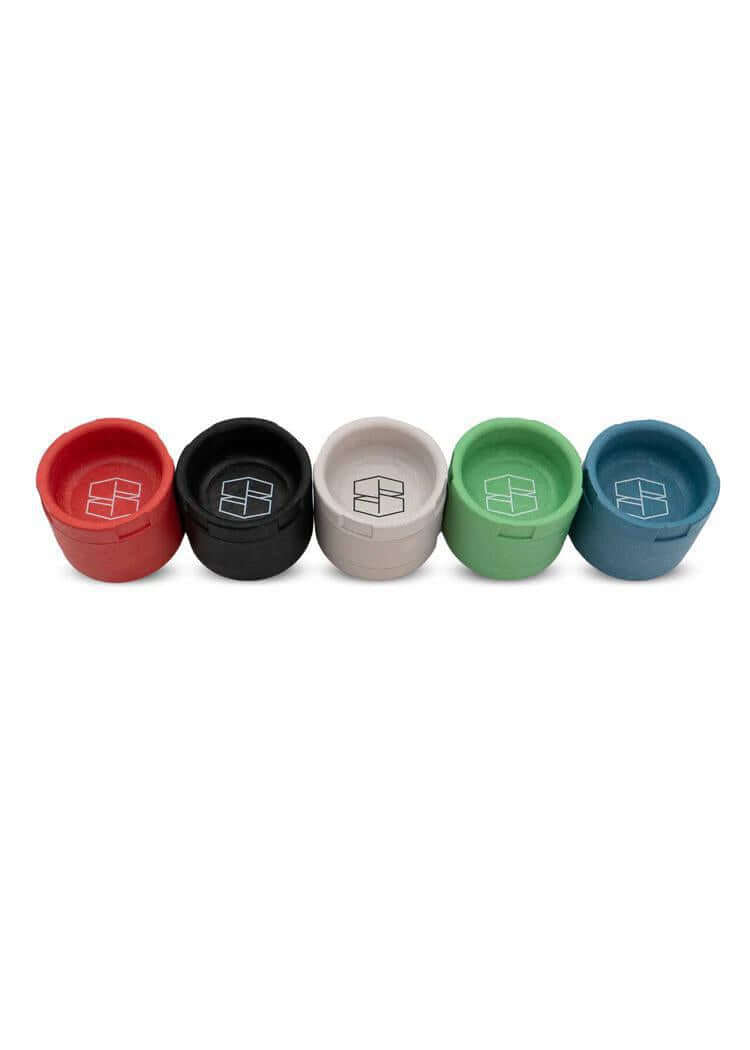 Stache Hemp Grinder in five colors: red, black, white, green, and blue for a stylish and efficient grinding experience.