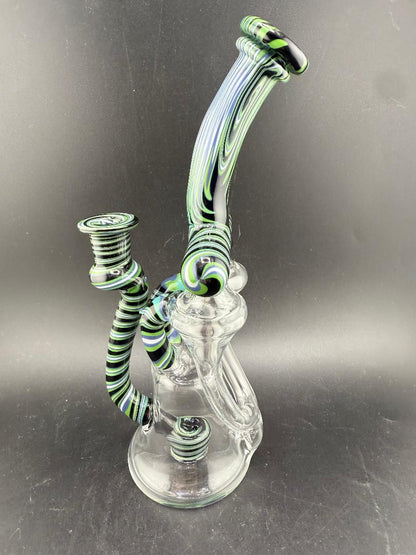 Domer Glass Recycler - 2025 Double Tornado Black Green White Wig Wag 10mm 90°
