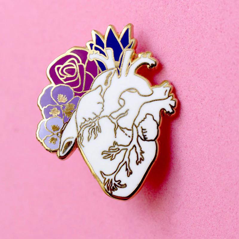 Glitter Punk Enamel Pin - White Anatomical Heart