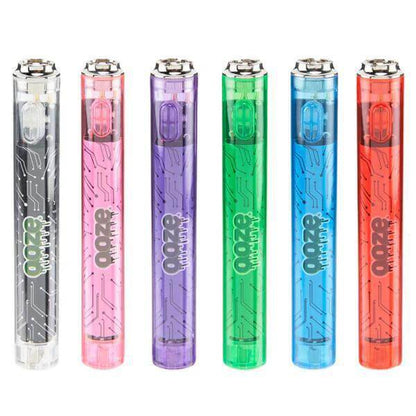 Ooze Slim Clear Series 510 Cart Batteries in various colors for a retro-inspired vaping experience.