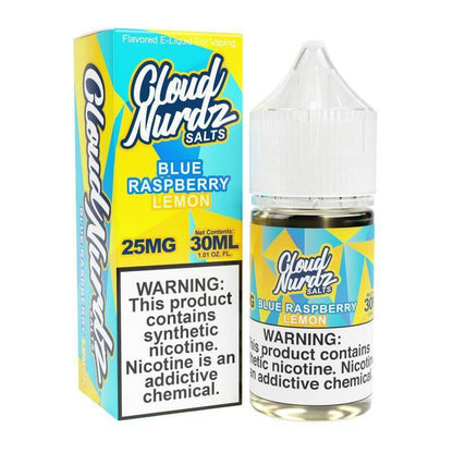 Cloud NURDZ Salt Nicotine 30ml Blue Raspberry Lemon vape juice, 25MG nicotine, smooth and flavorful vaping experience.