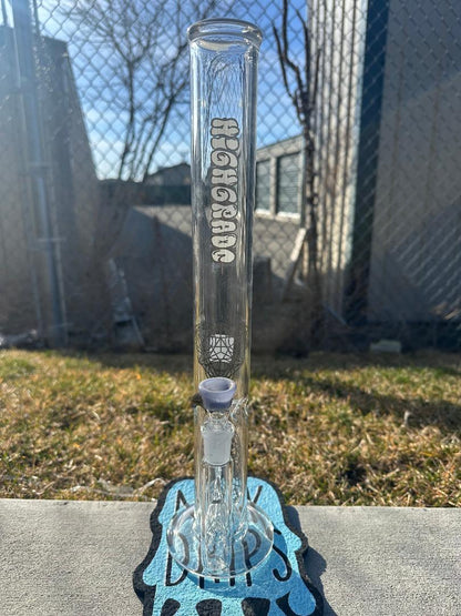 HighGrade Glass Straight Flower Tube - 16" Color Accent w/ Sacred Geometry Bake On 14mm 90°