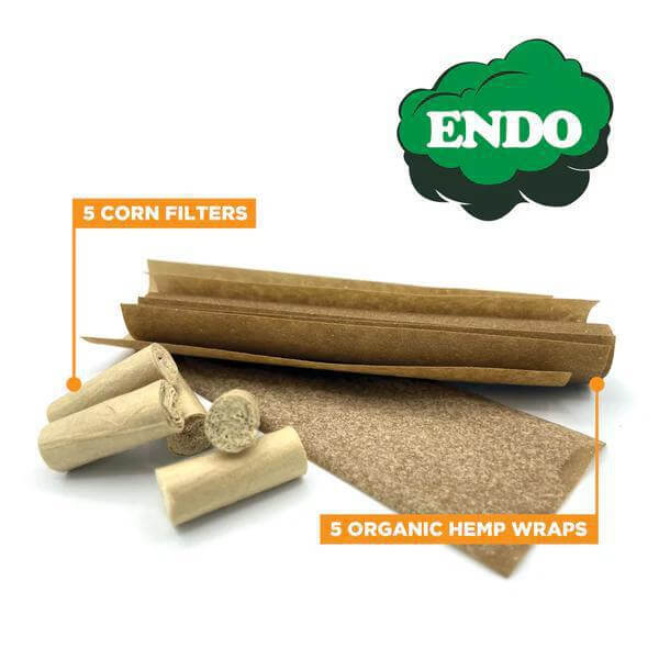 Endo Organic Hemp Wraps with 5 corn filters, showcasing a natural smoking experience for enthusiasts.