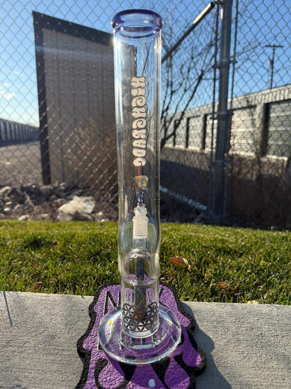 Highgrade Glass Flower Straight Tube - Rainbow & Blue Wig Wag Color Color Accent Pistol Loop 14mm 45°