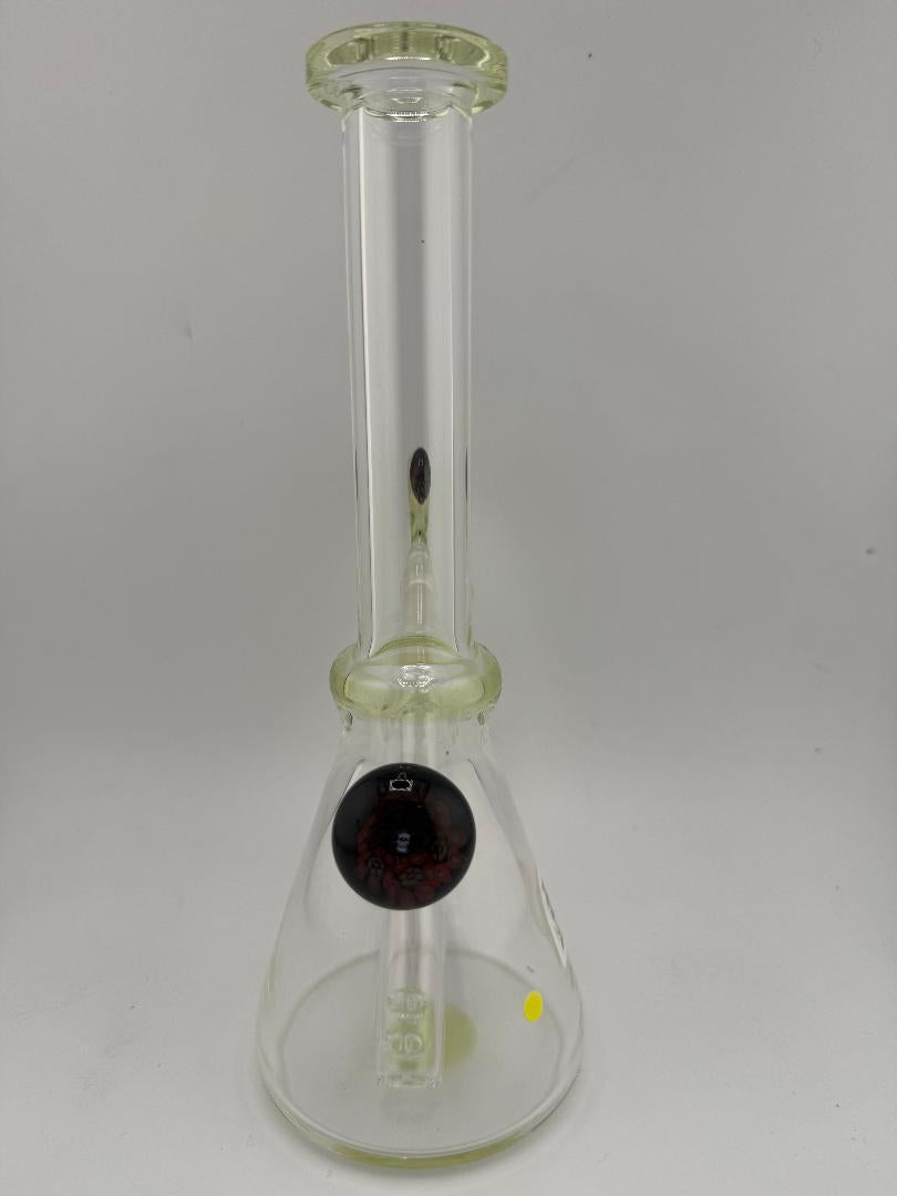 Lylo Glass Color Accent Medium Beaker 14mm, handcrafted glass bong with bold color accents, Spokane, WA.