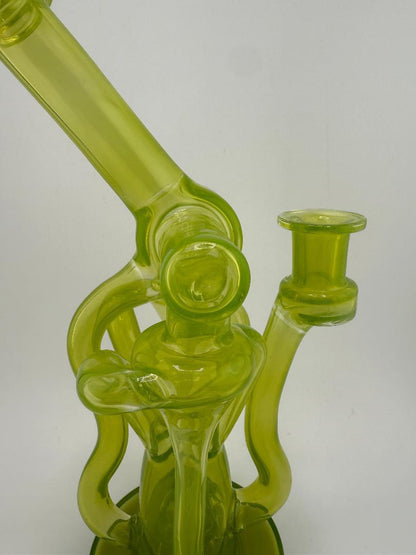 Domer Glass Double Drain Quad Uptake W/ Bubble Dumper Green 10mm Recycler