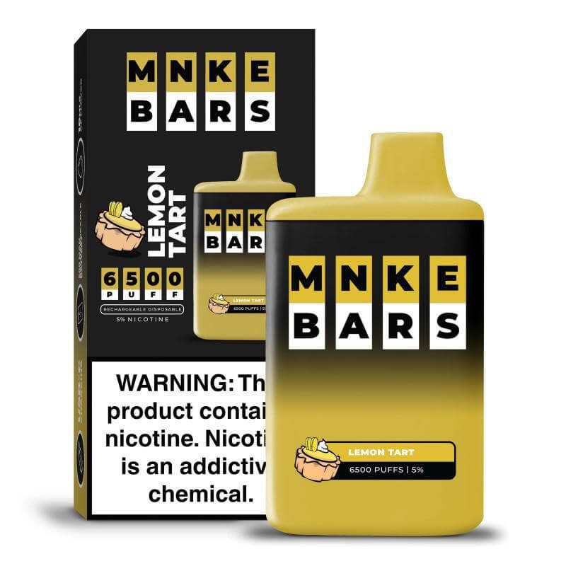 MNKE Bars Lemon Tart Disposable Vape – 6500 Puffs, 5% Nicotine, vibrant packaging for flavorful vaping.