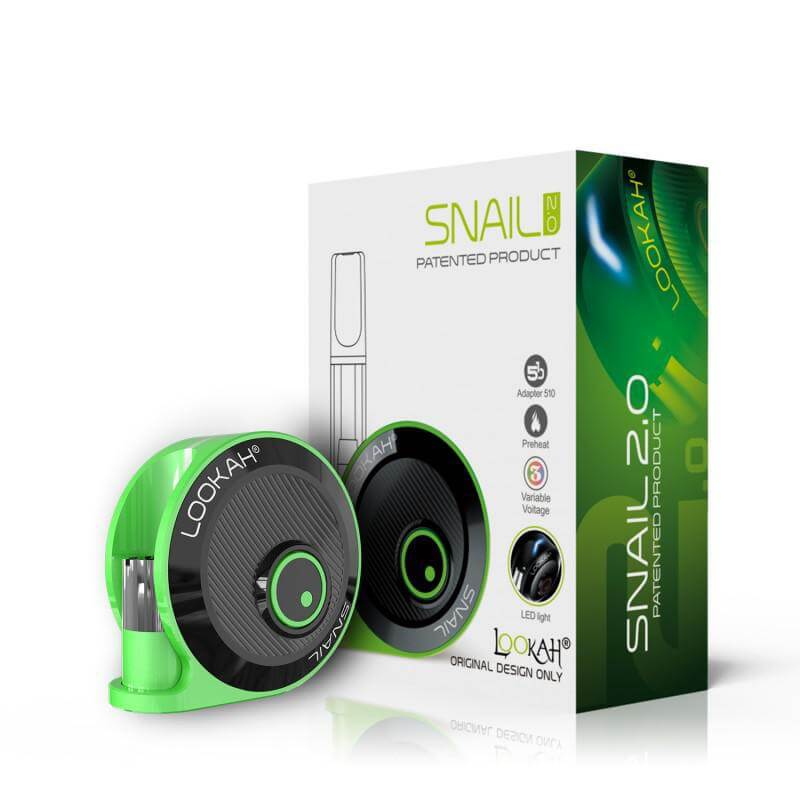 Lookah Snail 2.0 Cartridge Battery in green, showcasing upgraded design and packaging for enhanced performance.