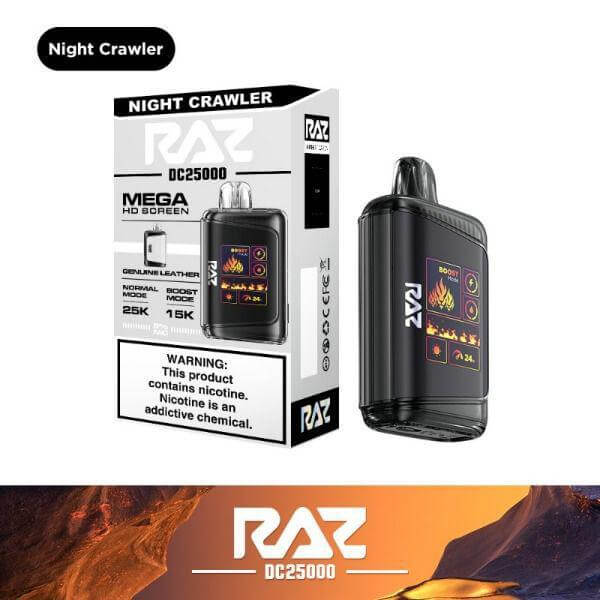 Raz 25k Night Crawler vape with HD screen and sleek design, delivering high performance and stylish vaping experience.