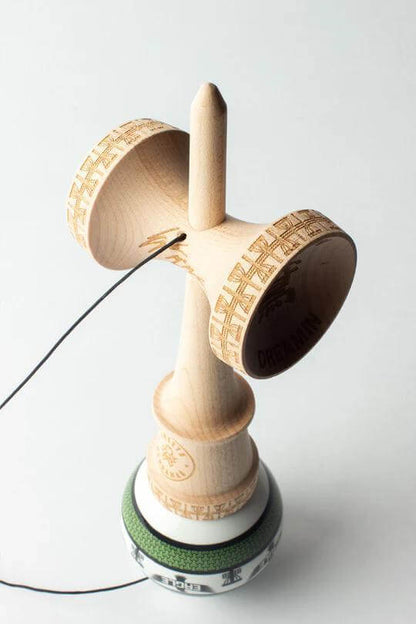 Sweets Kendama Eagle McMahon Amped shape showing intricate engravings and balance bevel features.