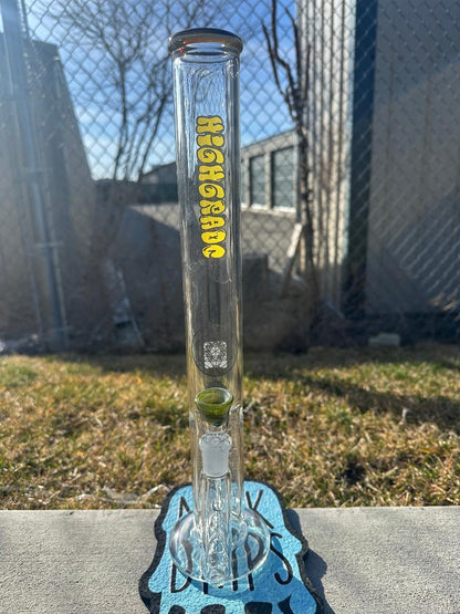 HighGrade Glass Straight Flower Tube - 16" Color Accent w/ Sacred Geometry Bake On 14mm 90°