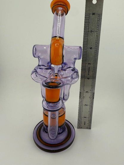 Domer Glass Double Drain Quad Uptake Purple & Orange Enclamo 10mm Recycler