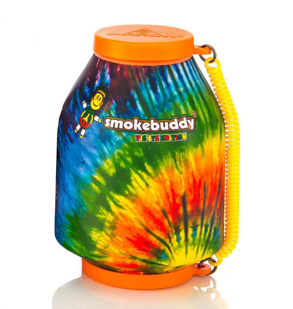 Smokebuddy Original Personal Air Filter in vibrant tie-dye colors for discreet smoke control.