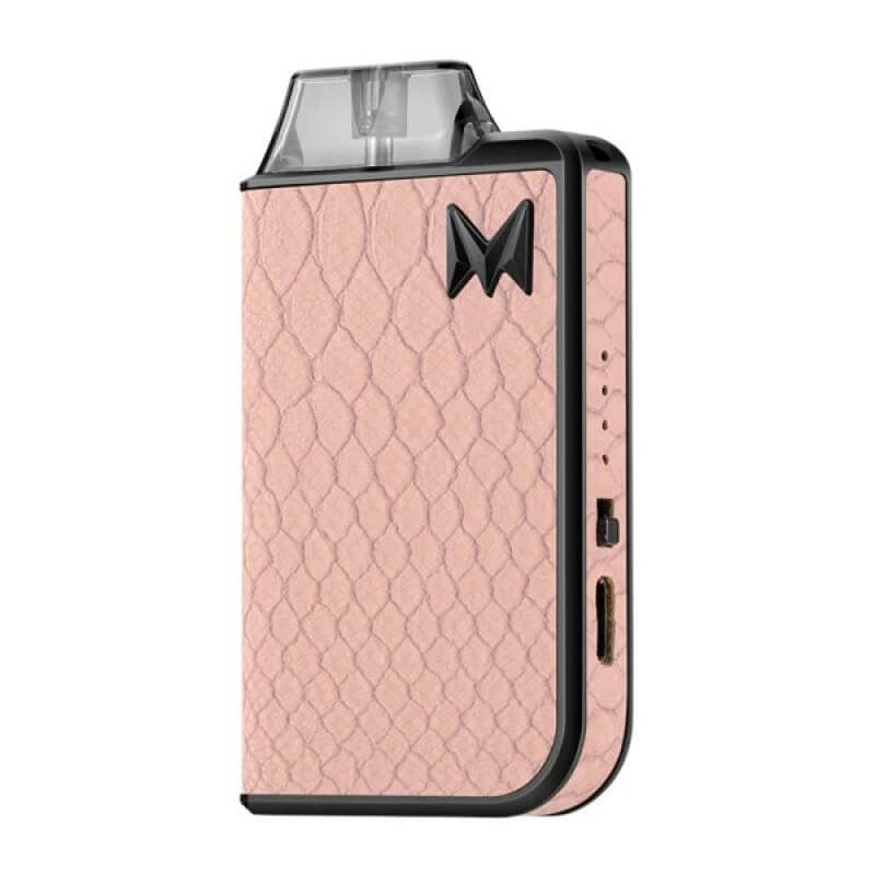 Mi-Pod 2.0 vaping device in pink leather design with USB-C charging and sleek features.