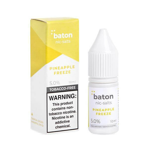 Baton Salts 10ml Pineapple Freeze Nicotine Salt E-Liquid with 5% nicotine, tobacco-free, presented in a box.