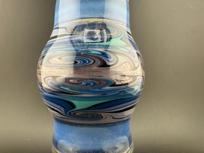 Highgrade Glass Large Jar - Blue & Purple Wig Wag w/ Implosion Marble Bottom