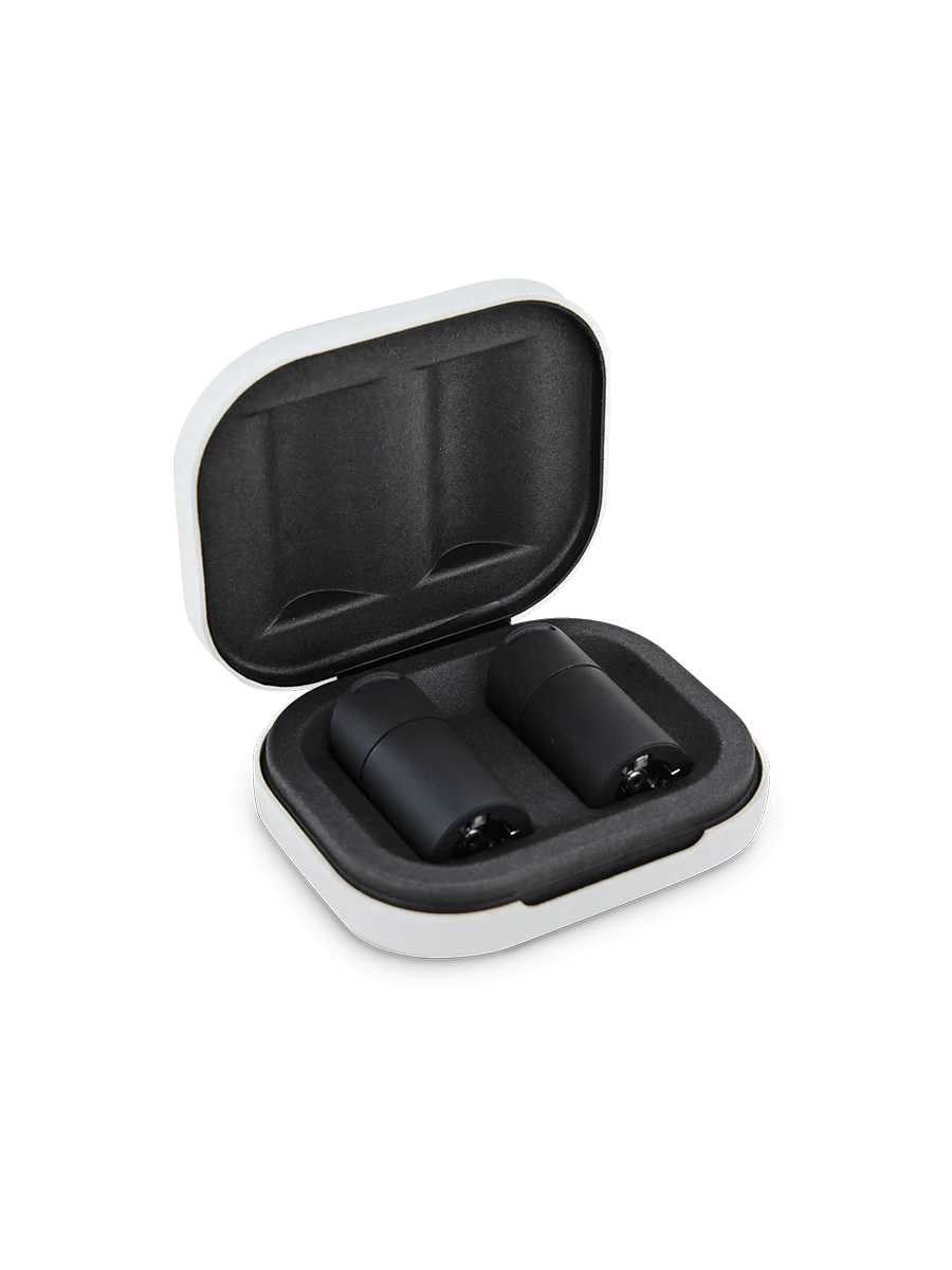 Puffco Pivot 3D Chambers in a protective case, showcasing two sleek black chambers ready for use.