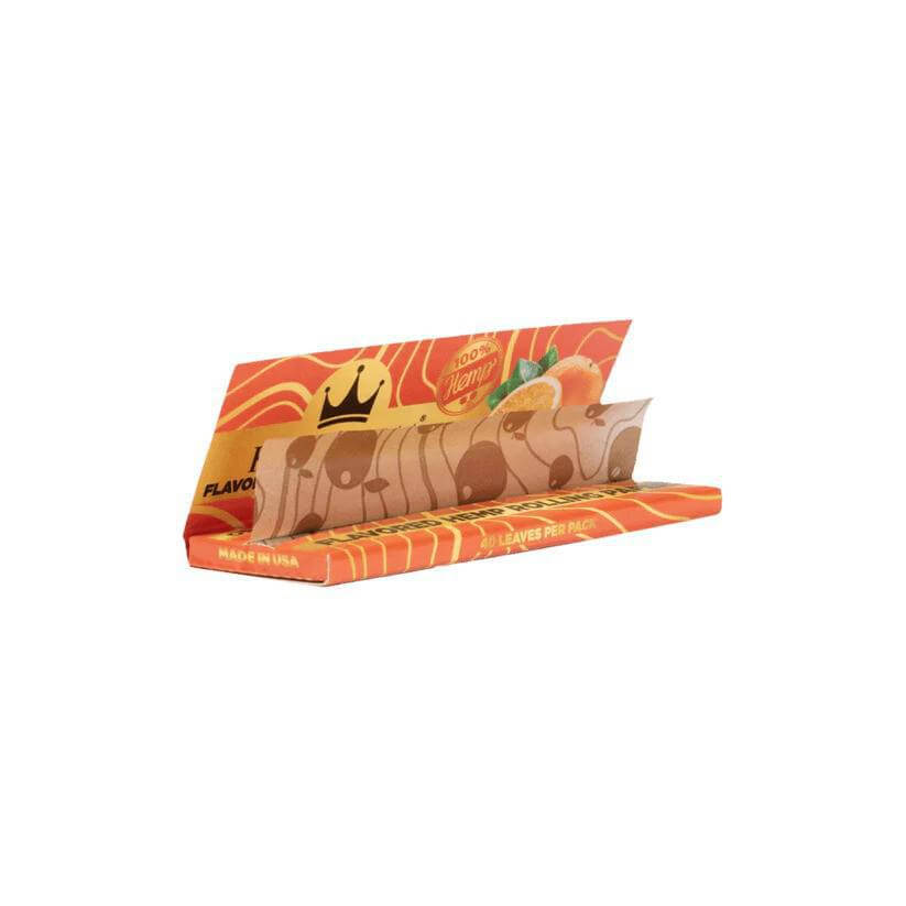 King Palm flavored hemp rolling papers in a 1 1/4 size packaging, showcasing eco-friendly and premium quality wraps.