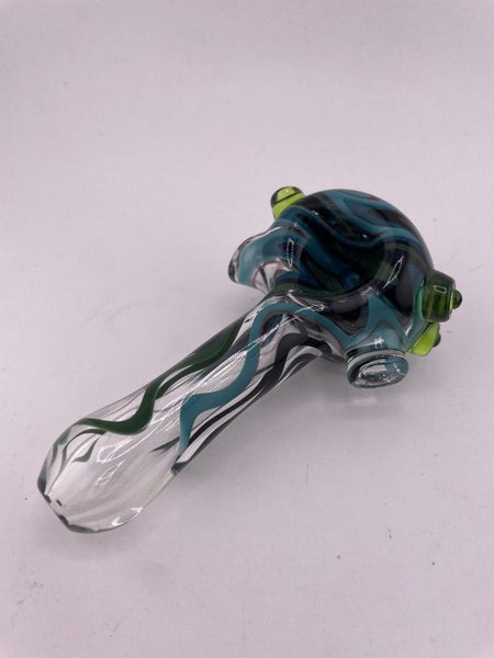Brando Glass Hand Pipe - UV Accented Green Line Work