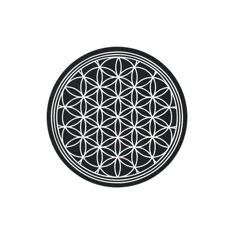 MoodMats Dove Flower design featuring black and white flower of life pattern on a 5-inch mat.