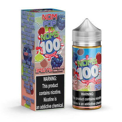 NOMS 100 vape juice bottle and box packaging with warning labels and 3mg/ml nicotine.