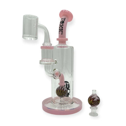 Toxic Glass Wig Wag Reactor Rig TX22, 7" tall with wig wag percolator and matching carb cap for enhanced dabbing experience.